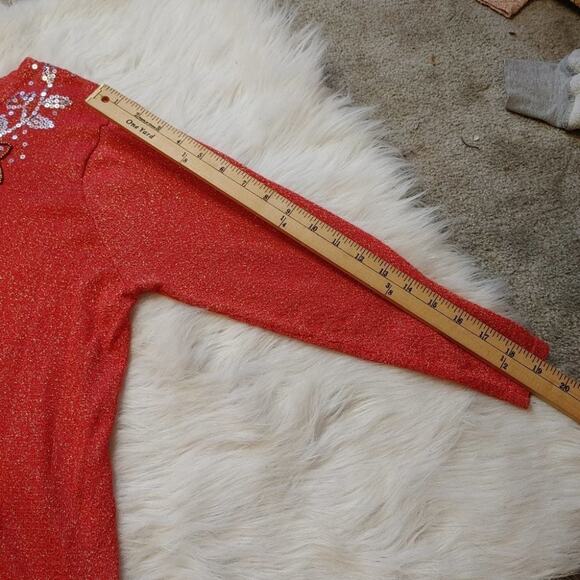 Cathy Daniels Red Shimmer Metallic Shiny Sequin Floral Flower Sheer Spakle XL - Picture 4 of 10